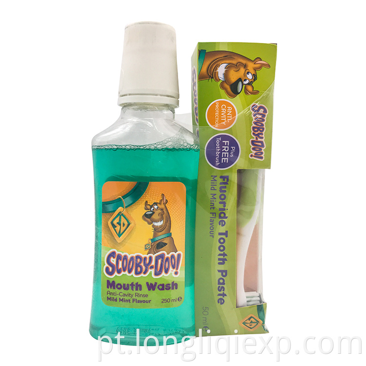 Conjunto de anti-séptico bucal infantil com suave sabor de menta